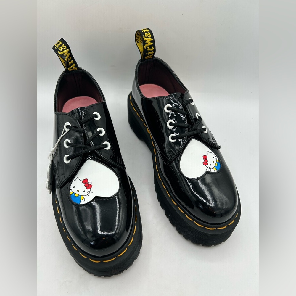 NEW DR MARTENS HELLO KITTY 1461 QUAD PLATFORM Patent Oxford boots Size 7.5 - Picture 2 of 12